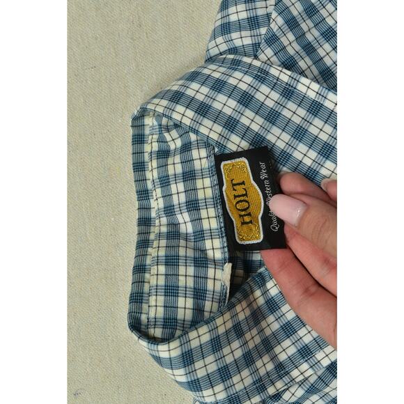 Vintage HOLT Blue Plaid Western Snap Button Down Shirt Mens Size L Long Sleeve - Picture 6 of 8